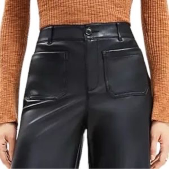 LOFT Palmer Wide Leg Crop Pants in Faux Leather Black 10P - Picture 10 of 11